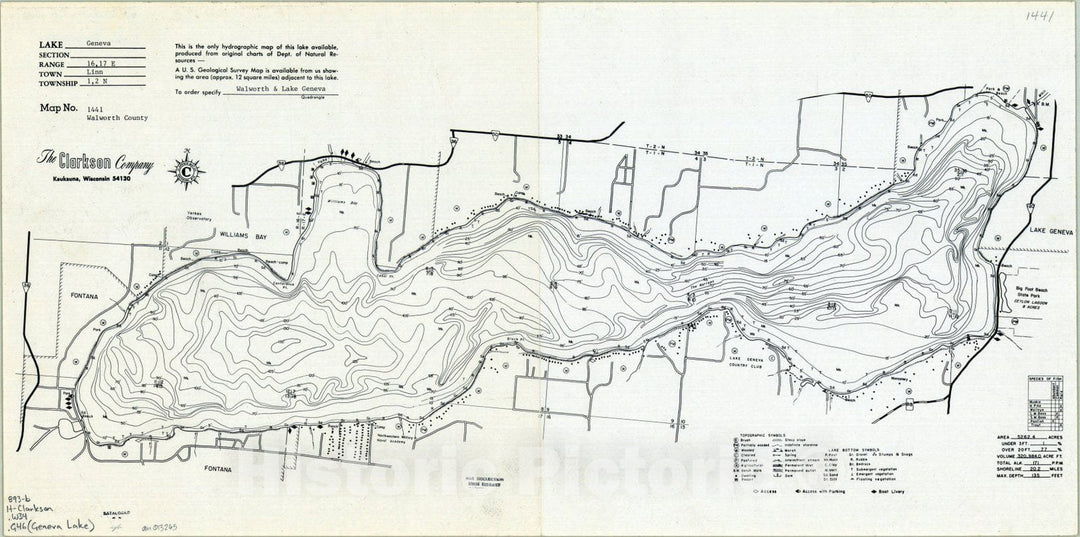 Map : Lake Geneva, Wisconsin , Geneva Lake , Antique Vintage Reproduction