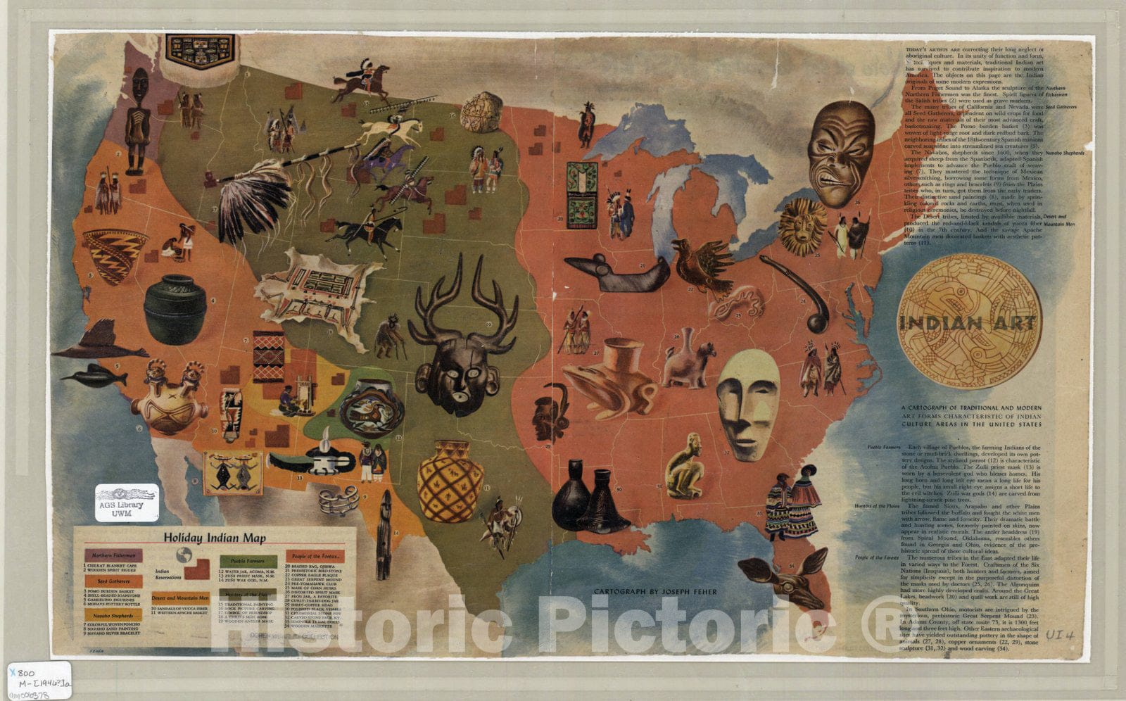 Map : North America 1946, Holiday Indian map : a cartograph of traditional and modern art forms characteristic of Indian culture areas in the United States