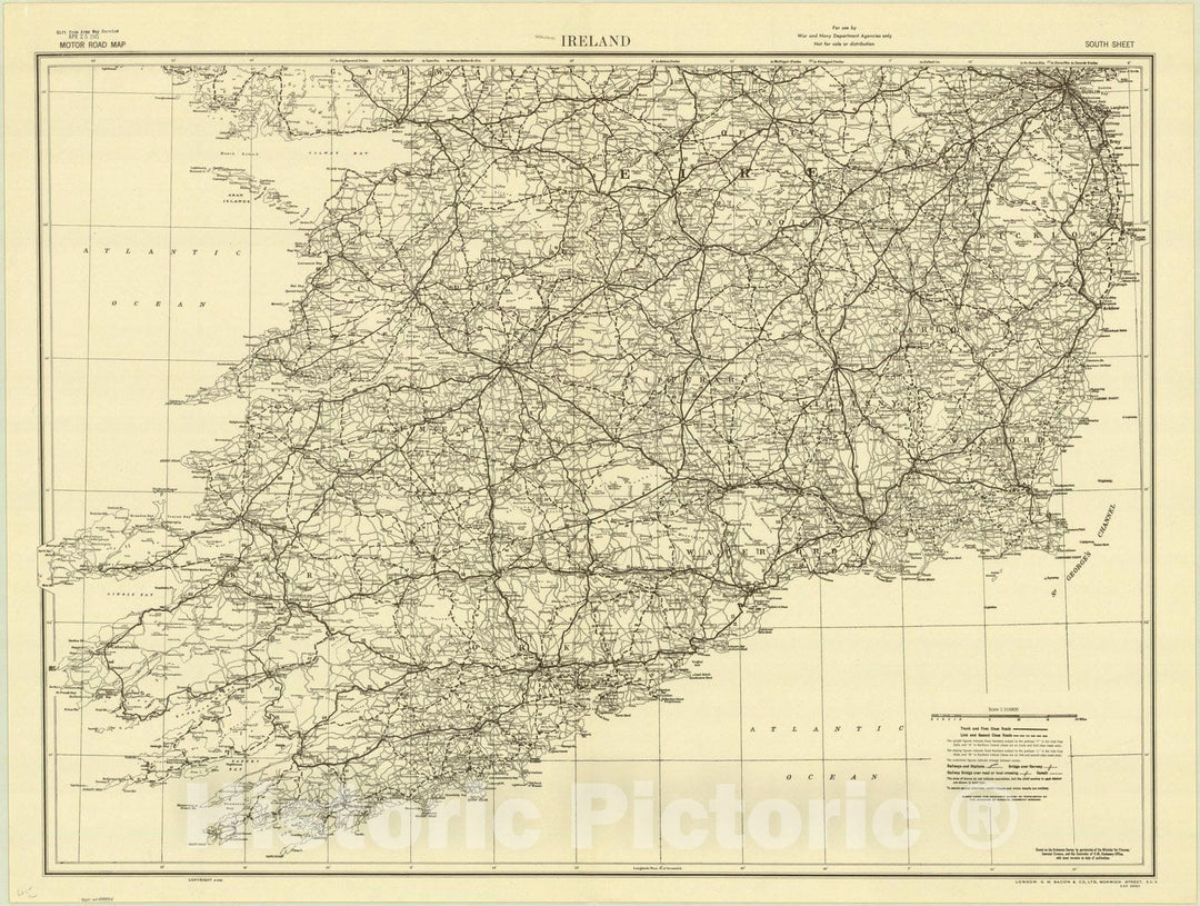 Map : Ireland 1941, Motor road map, Ireland, south sheet , Antique Vintage Reproduction