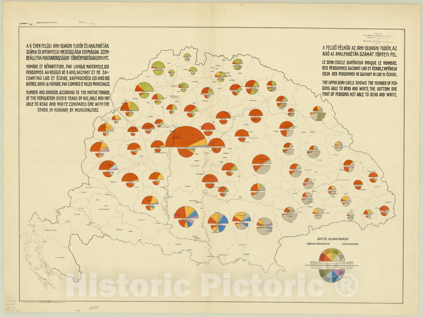 Map : Hungary 1918 54, Antique Vintage Reproduction