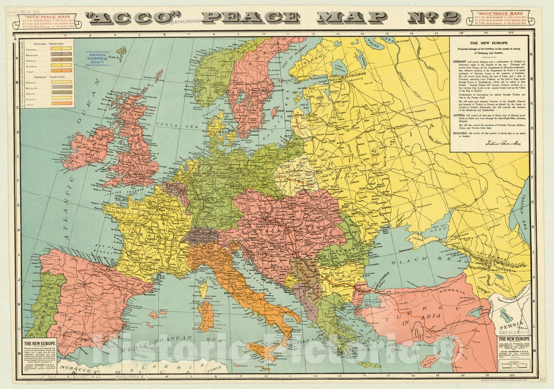 Map : Europe 1915, Acco peace map no. 2 : the new Europe if the Germans win , Antique Vintage Reproduction