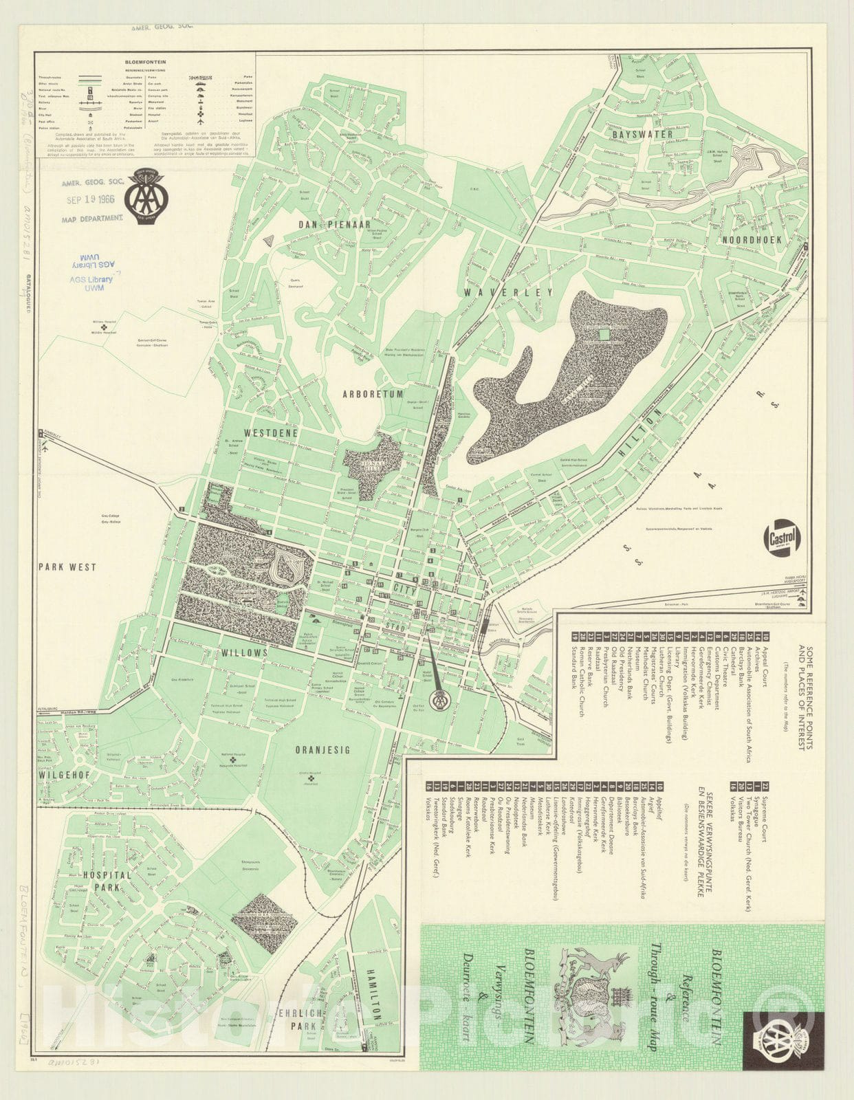 Map : Bloemfontein, South Africa 1963, Bloemfontein reference & through-route map , Antique Vintage Reproduction