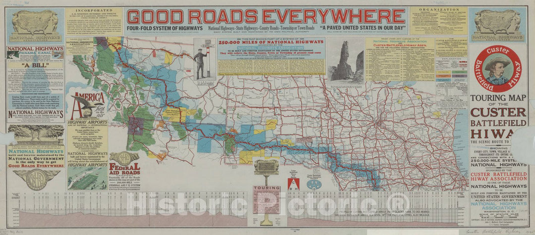 Map : United States 1925 1, The Lincoln Highway and main connecting roads , Antique Vintage Reproduction