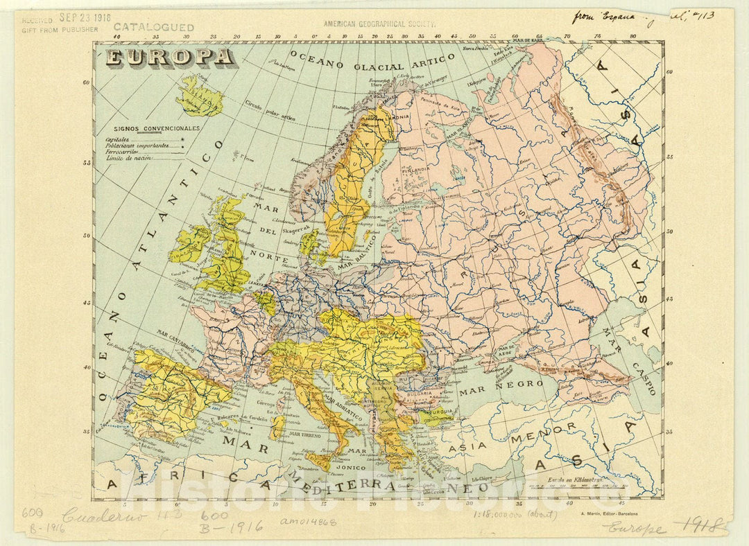 Map : Europe 1916, , Antique Vintage Reproduction