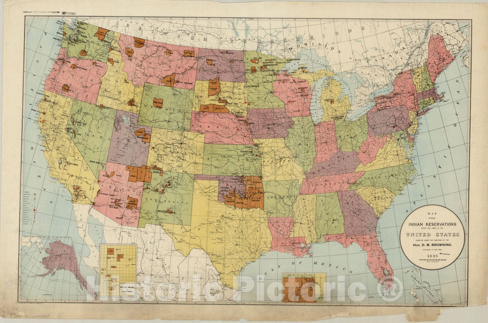 Map : United States Indian Reservations 1895, Map showing Indian reservations within the limits of the United States , Antique Vintage Reproduction