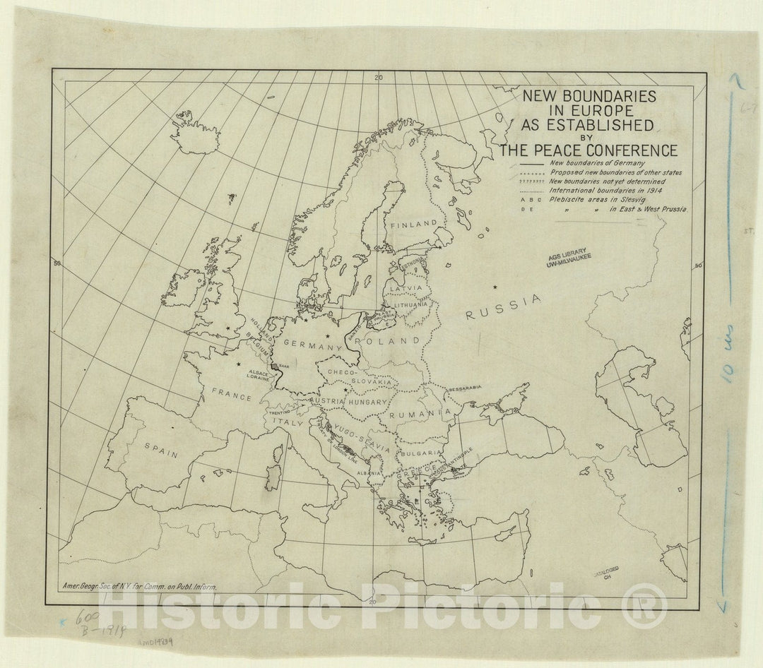 Map : United States 1919, New boundaries in Europe as established by the Peace Conference , Antique Vintage Reproduction