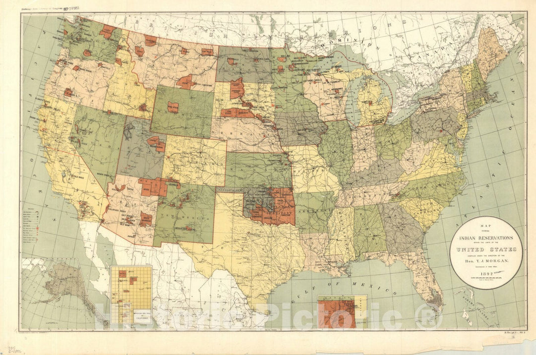 Map : United States 1892, map showing Indian reservations, Map showing Indian reservations within the limits of the United States , Antique Vintage Reproduction