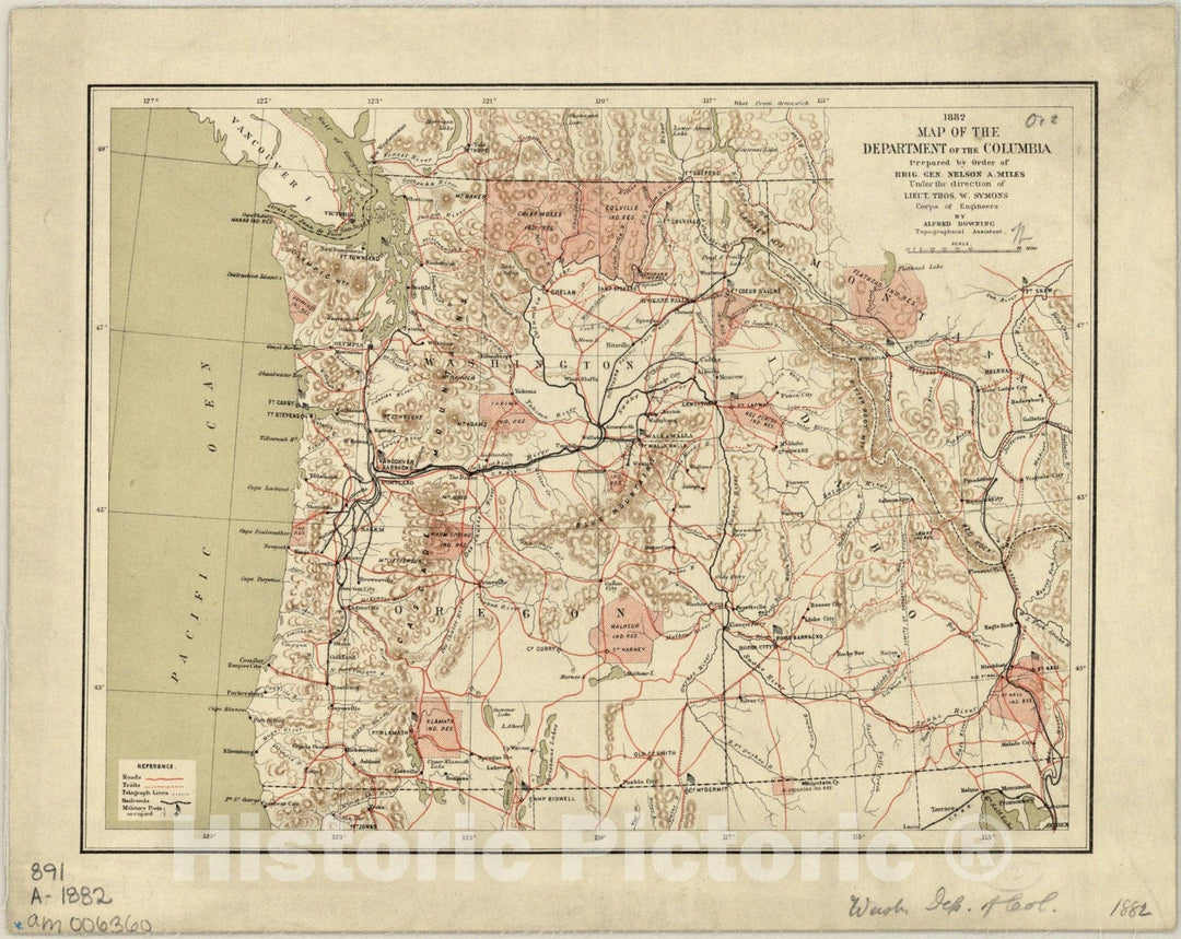 Map : United States Pacific Northwest 1882, Map of the Department of the Columbia , Antique Vintage Reproduction