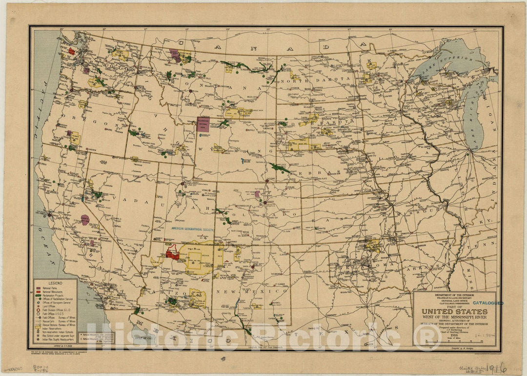 Map : United States, Western 1916, Part of United States west of the Mississippi River : showing activities of Bureaus of the Department of the Interior