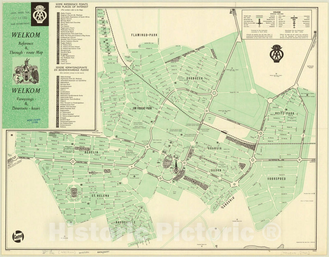 Map : Welkom, South Africa 1964, Welkom reference & through-route map , Antique Vintage Reproduction