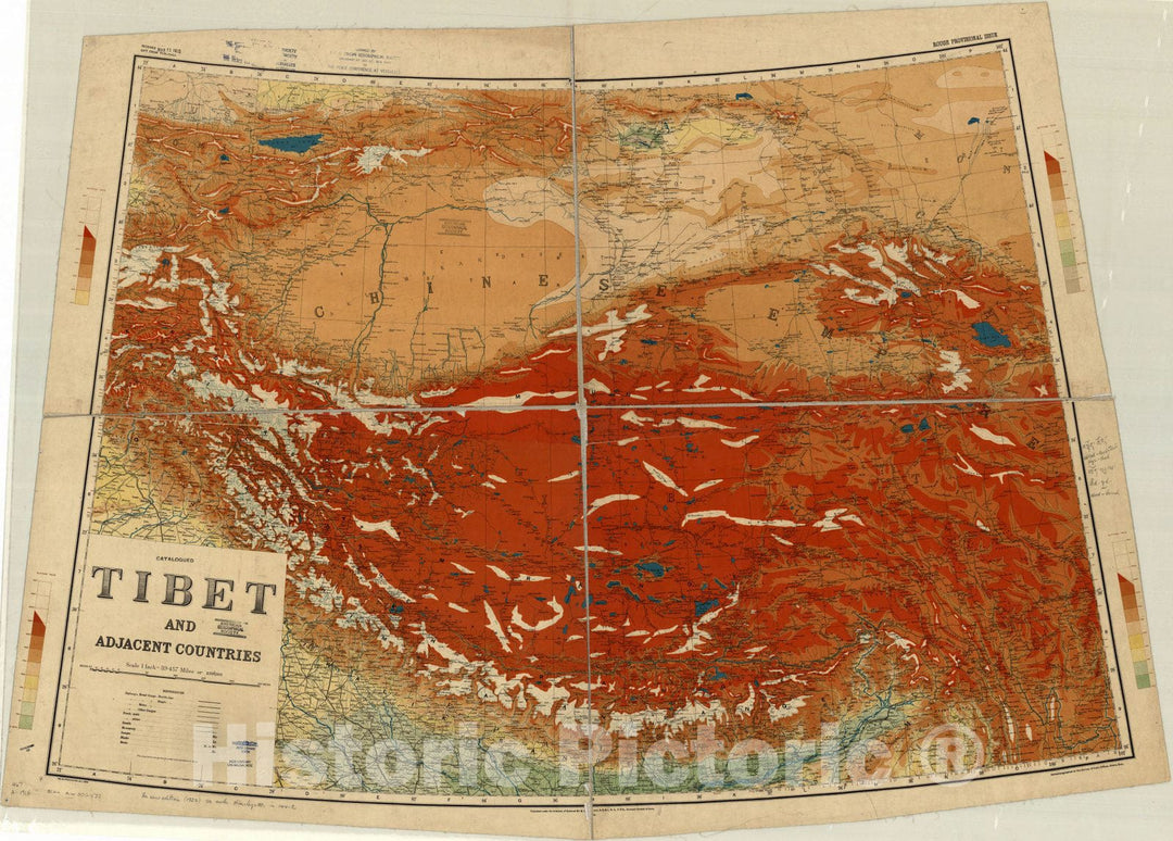 Map : Tibet, China 1914, Tibet and adjacent countries , Antique Vintage Reproduction