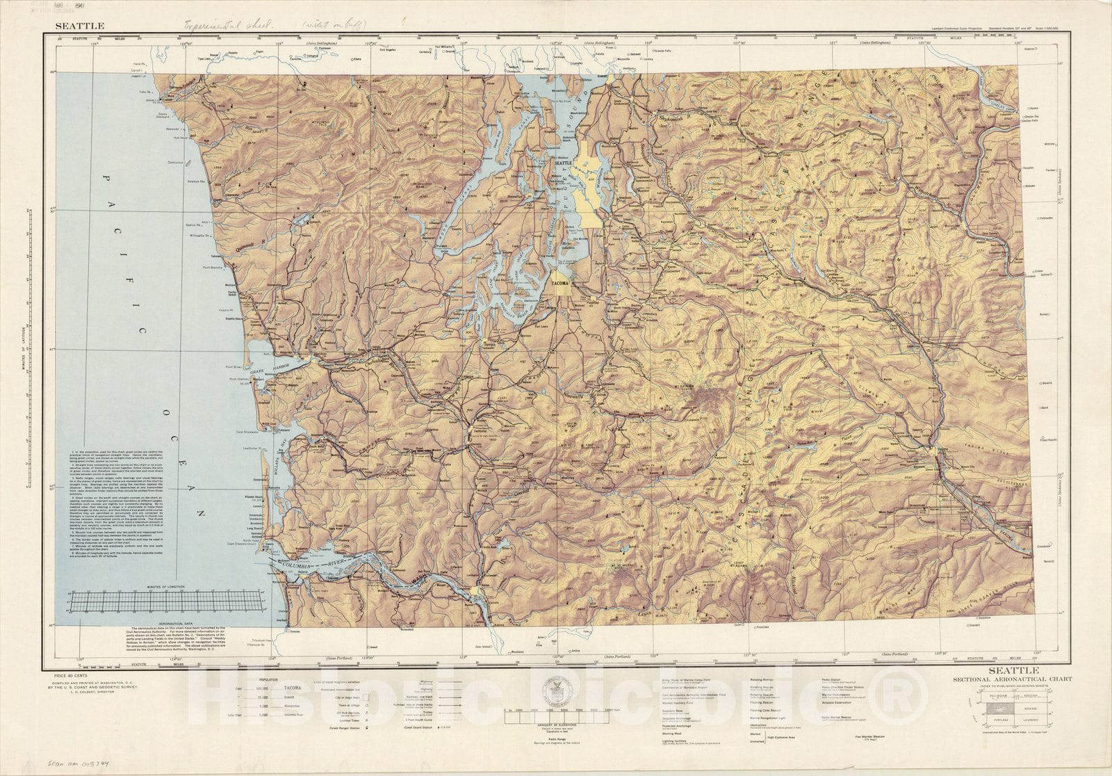 Map : Seattle, Washington 1941 2, Seattle sectional aeronautical chart [violet on buff] , Antique Vintage Reproduction