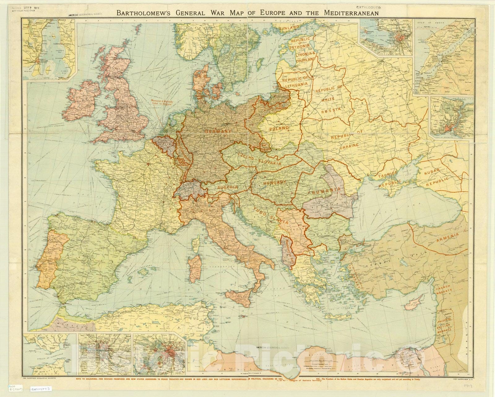 Map : Europe 1920, Bartholomew's general war map of Europe and the Mediterranean , Antique Vintage Reproduction