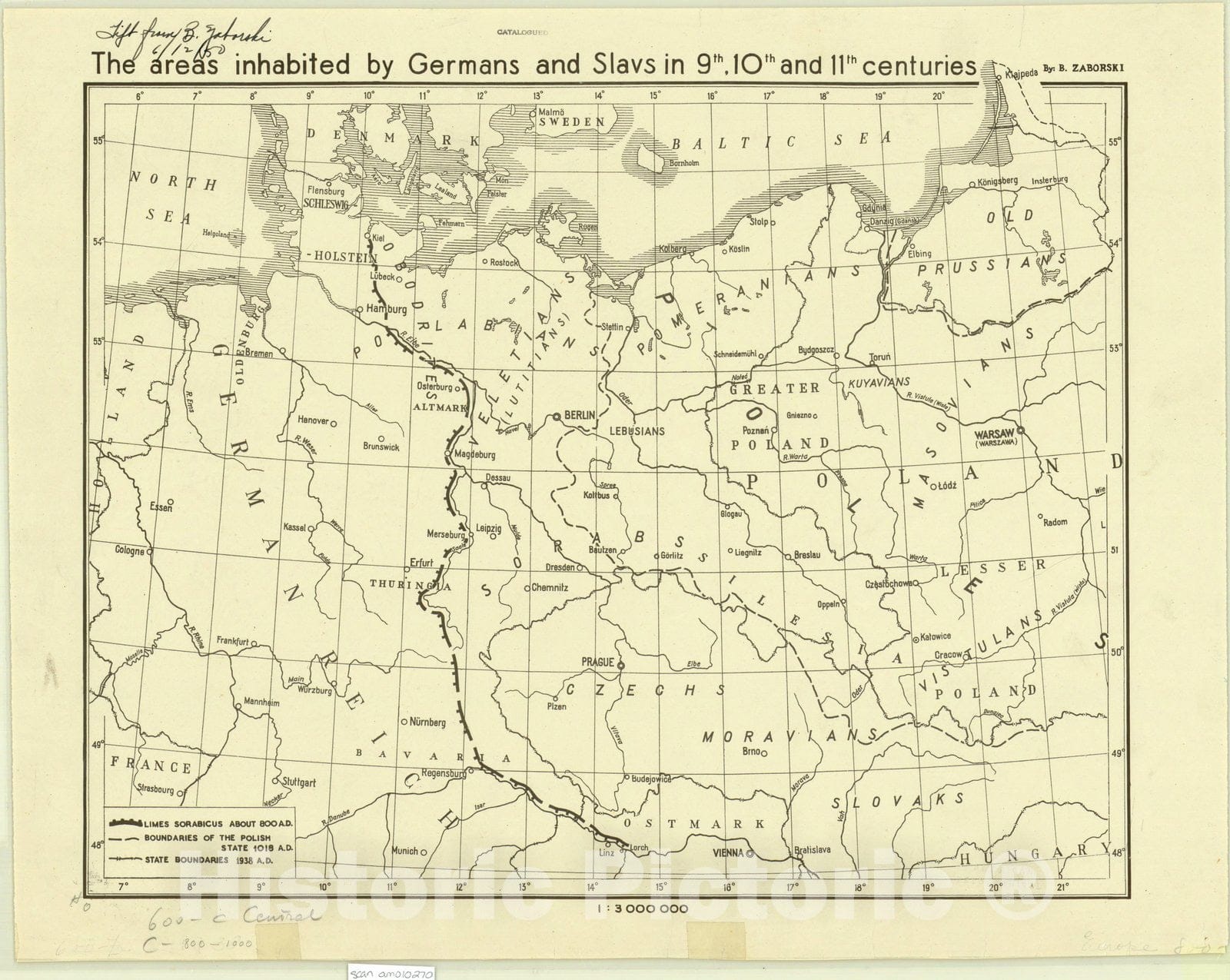 Map : Poland 1940, The Areas inhabited by Germans and Slavs in 9th, 10th and 11th centuries , Antique Vintage Reproduction