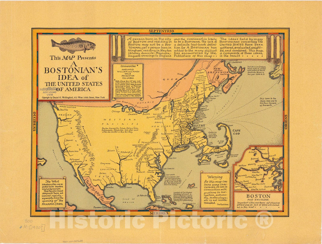 Map : United States , This map presents a Bostonian's idea of the United States of America , Antique Vintage Reproduction