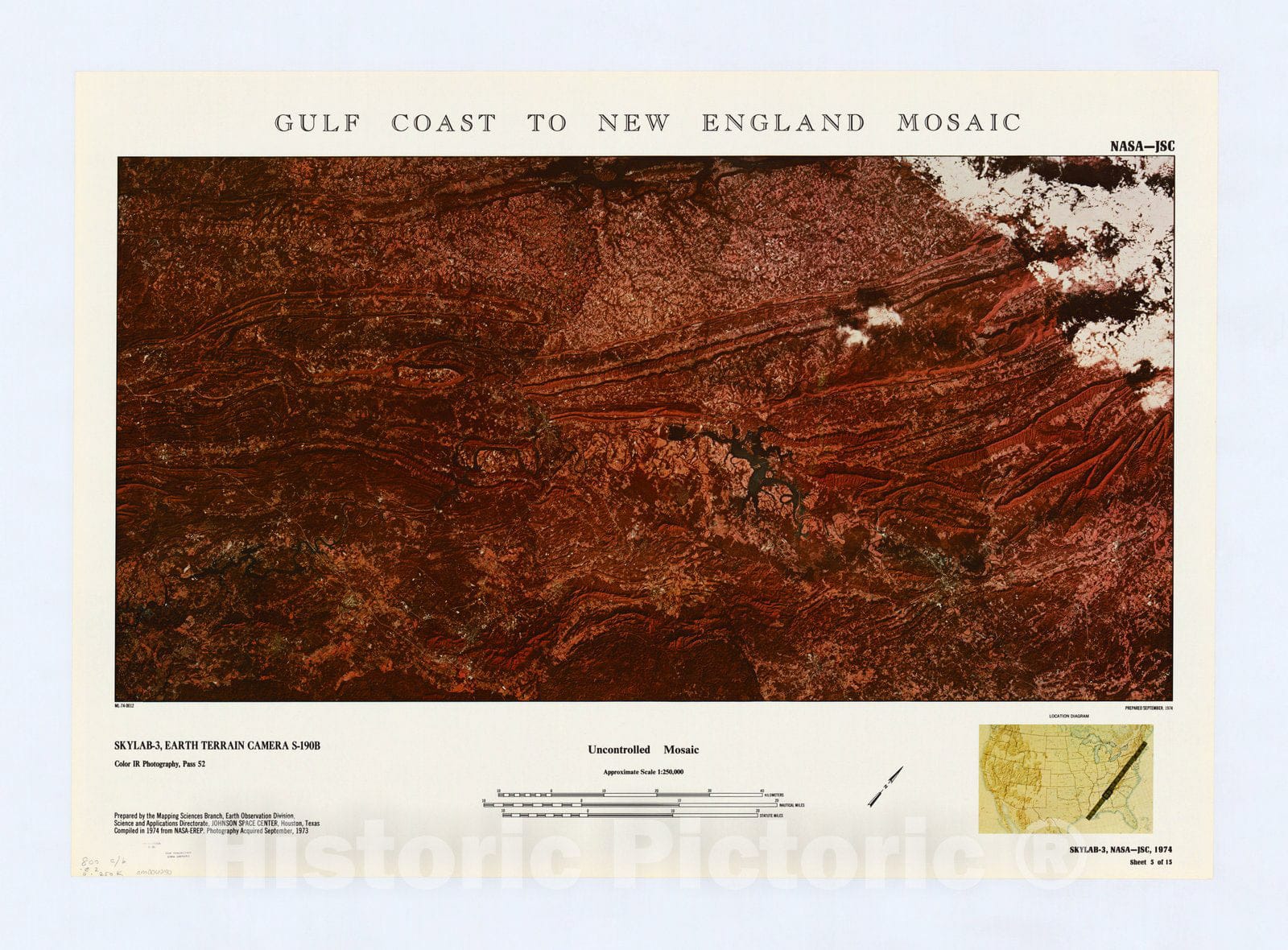 Map : Gulf Coast to New England mosaic 1974 10, Gulf Coast to New England mosaic , Antique Vintage Reproduction