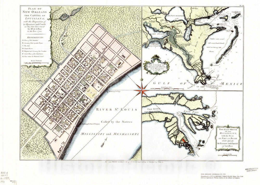 Map : New Orleans, Louisiana , New Orleans, Louisiana in 1759, Antique Vintage Reproduction