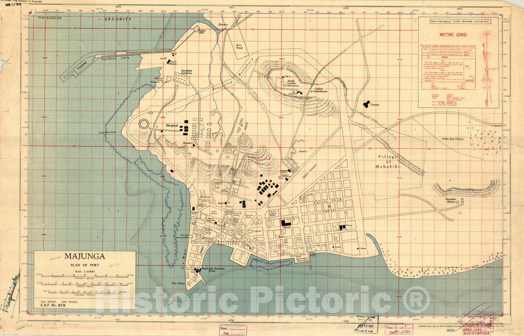 Map : Majunga, East Africa 1942, Majunga : plan of port , Antique Vintage Reproduction