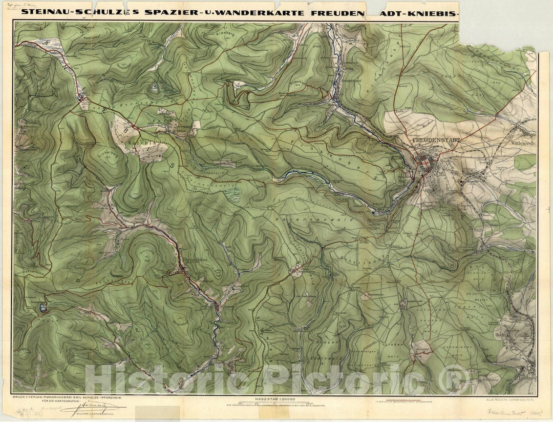 Map : Freudenstadt, Germany, Steinau-Schulze's Spazier- und Wanderkarte Freudenstadt, Kniebis, Rippoldsau, Antique Vintage Reproduction