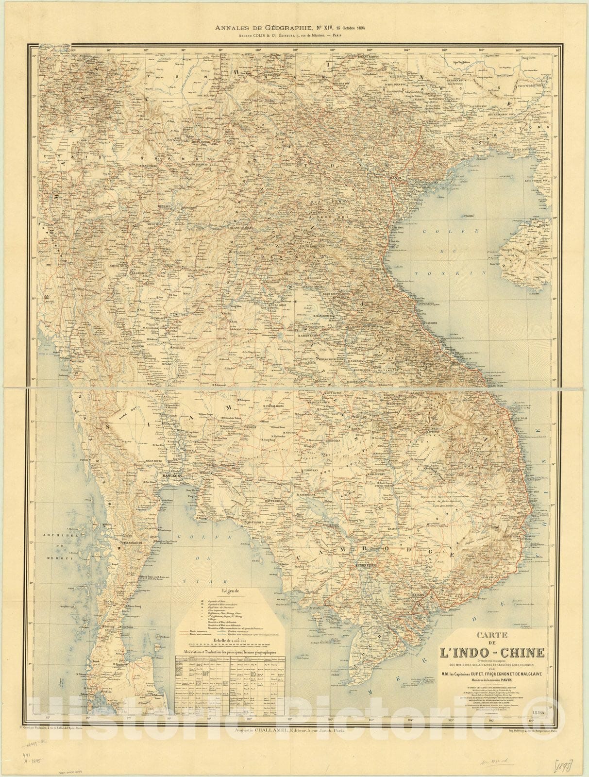 Map : Indochina, Carte de l'Indo-Chine , Antique Vintage Reproduction