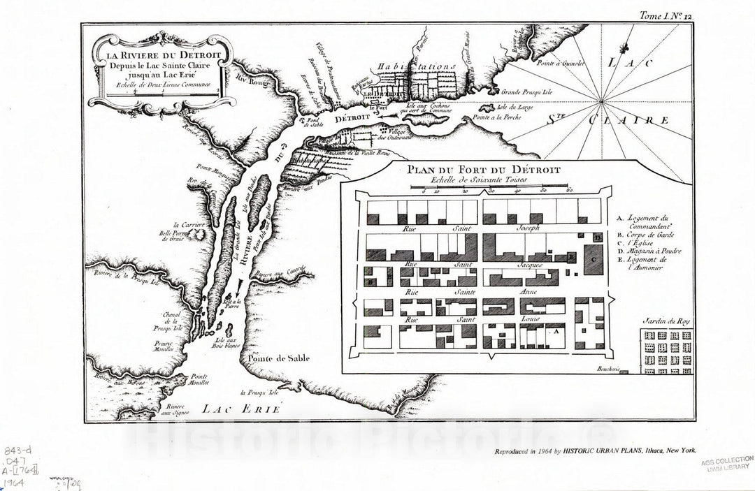 Map : Detroit 1964, La Riviere du De?troit depuis le Lac Sainte Claire jusqu'au Lac Erie?, Antique Vintage Reproduction