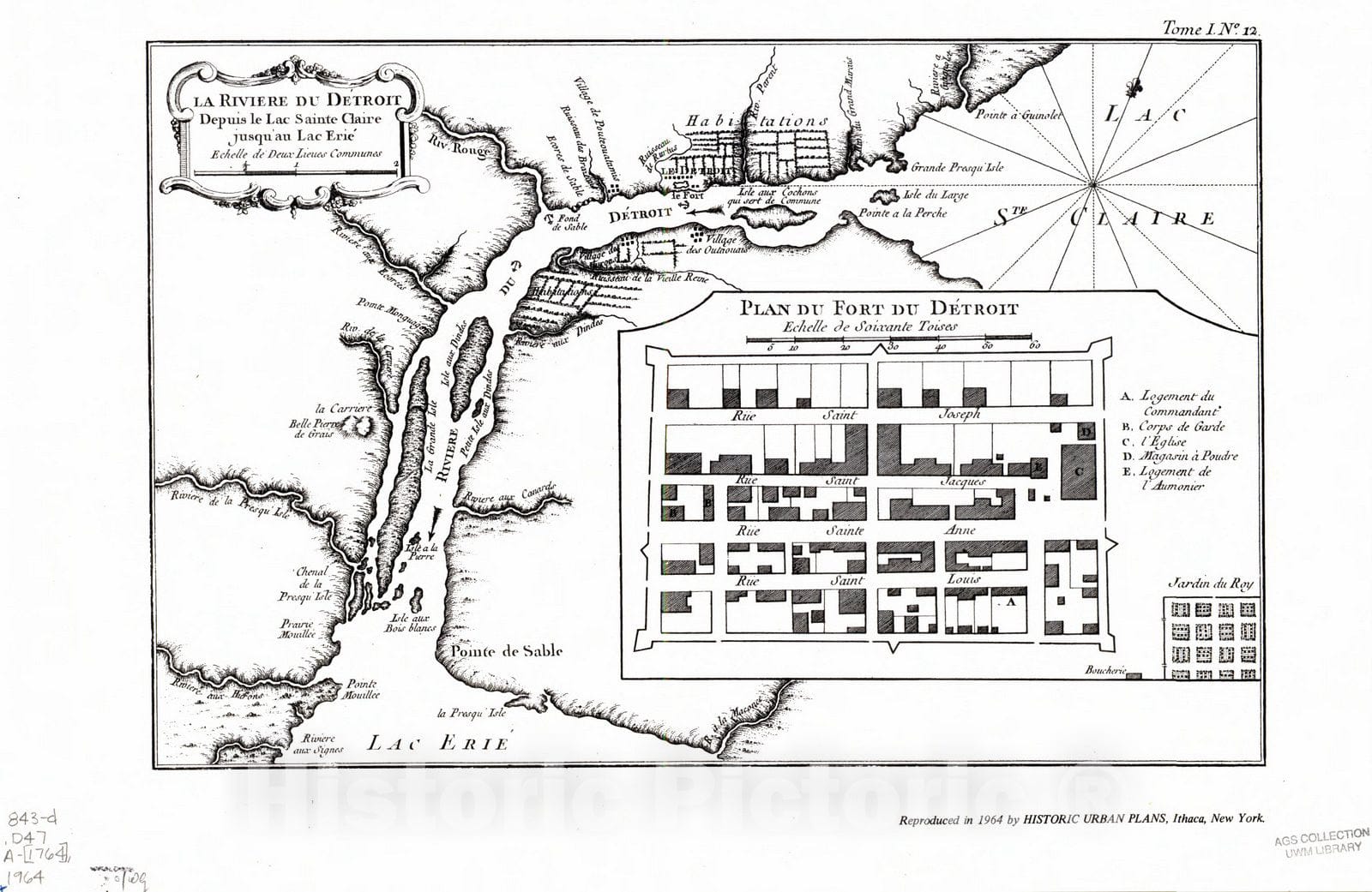 Map : Detroit 1964, La Riviere du De?troit depuis le Lac Sainte Claire jusqu'au Lac Erie?, Antique Vintage Reproduction