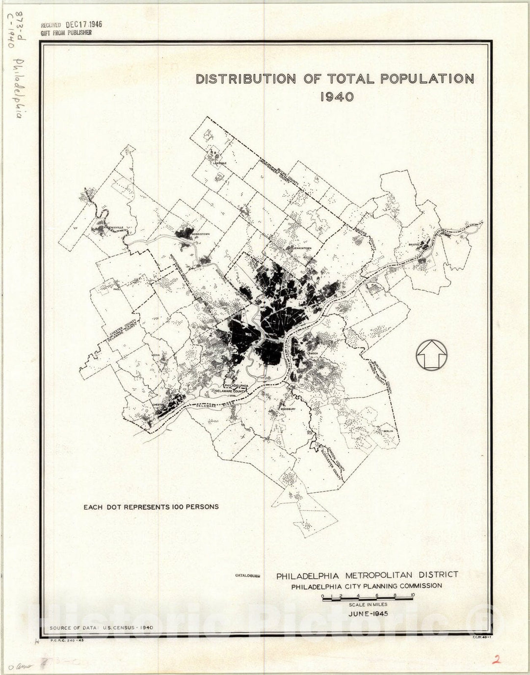 Map : Philadelphia, Distribution of total population, 1940, Philadelphia metropolitan district, Antique Vintage Reproduction