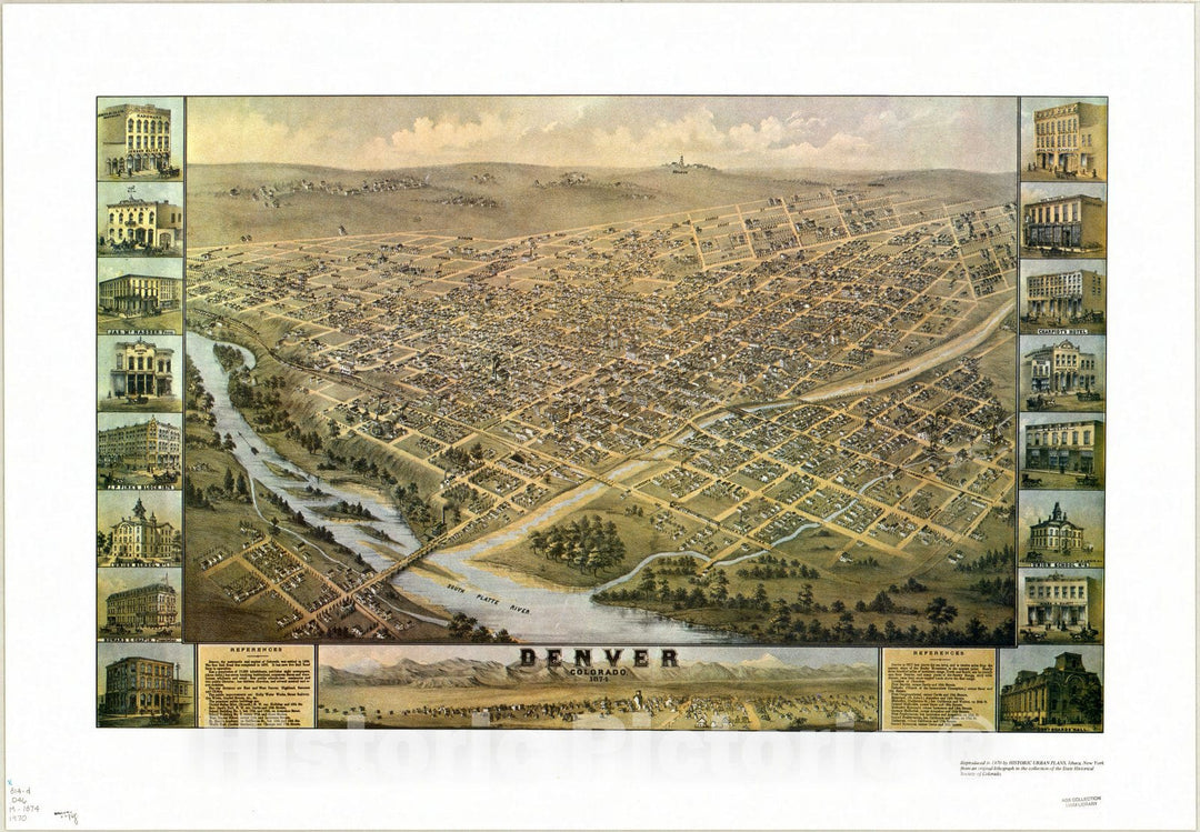 Map : Denver, Colorado, 1874, Denver, Colorado, 1874, Antique Vintage Reproduction