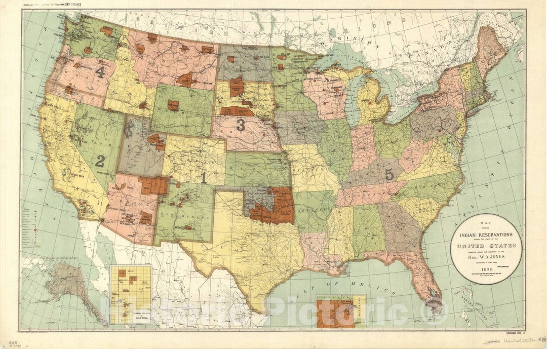 Map : United States 1898, map showing Indian reservations, Map showing Indian reservations : within the limits of the United States , Antique Vintage Reproduction