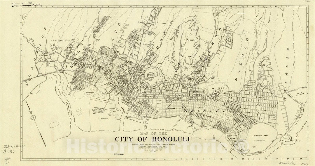 Map : Honolulu, Hawaii, Map of the city of Honolulu : showing more particularly all streets and lanes , Antique Vintage Reproduction