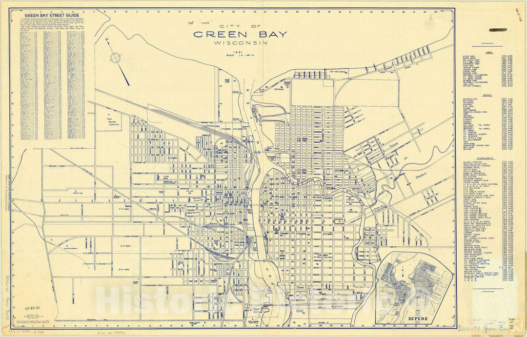 Map : Green Bay, Wisconsin 1941, City of Green Bay, Wisconsin , Antique Vintage Reproduction