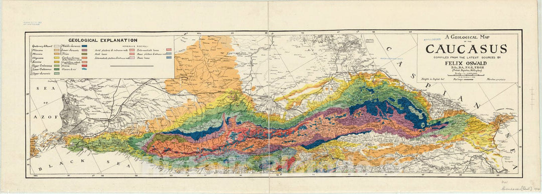 Map : Caucasus 1914, A geological map of the Caucasus , Antique Vintage Reproduction