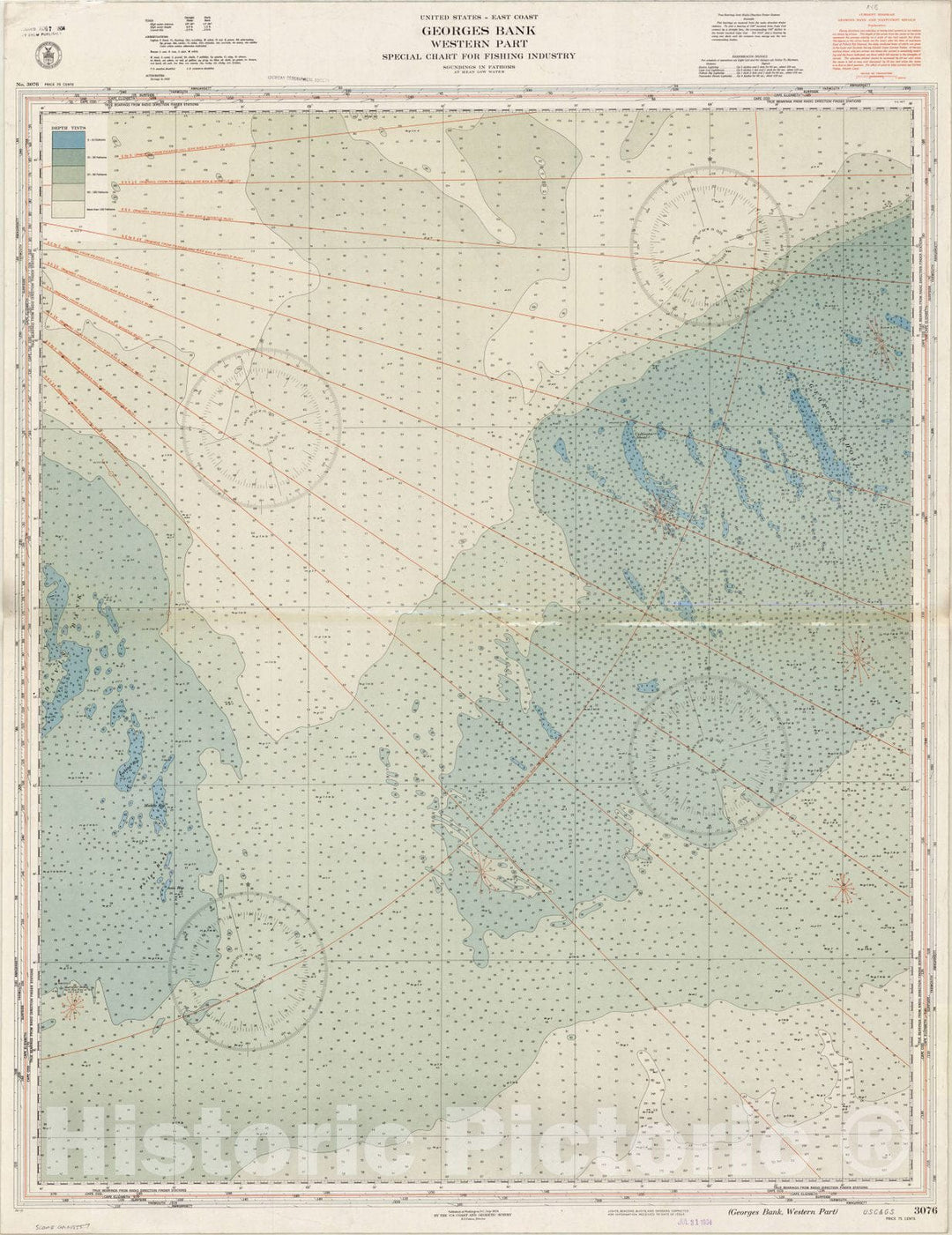 Map : Georges Bank, Massachusetts, United States--east coast, Georges Bank, western part : special chart for fishing industry , Antique Vintage Reproduction