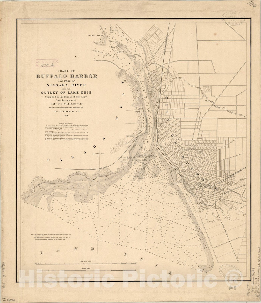 Map : Buffalo Harbor, New York 1856, Chart of Buffalo Harbor and head of Niagara River with the outlet of Lake Erie , Antique Vintage Reproduction