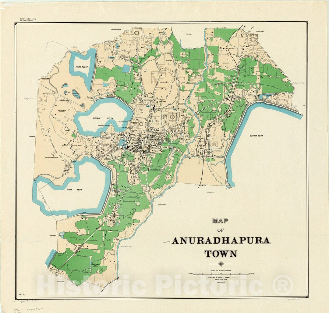 Map : Anuradhapura, Sri Lanka 1947, Map of Anuradhapura town , Antique Vintage Reproduction