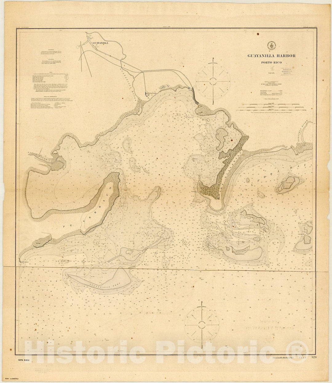 Map : Puerto Rico 1903, Guayanilla Harbor, Porto Rico , Antique Vintage Reproduction