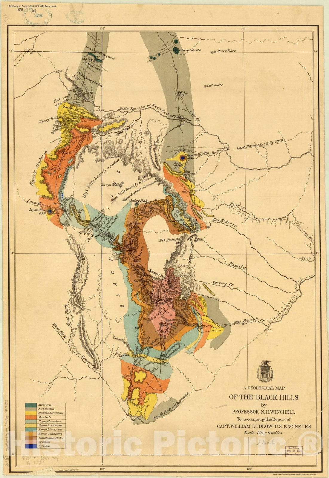 Map : Black Hills, South Dakota and Wyoming 1875, A geological map of the Black Hills , Antique Vintage Reproduction