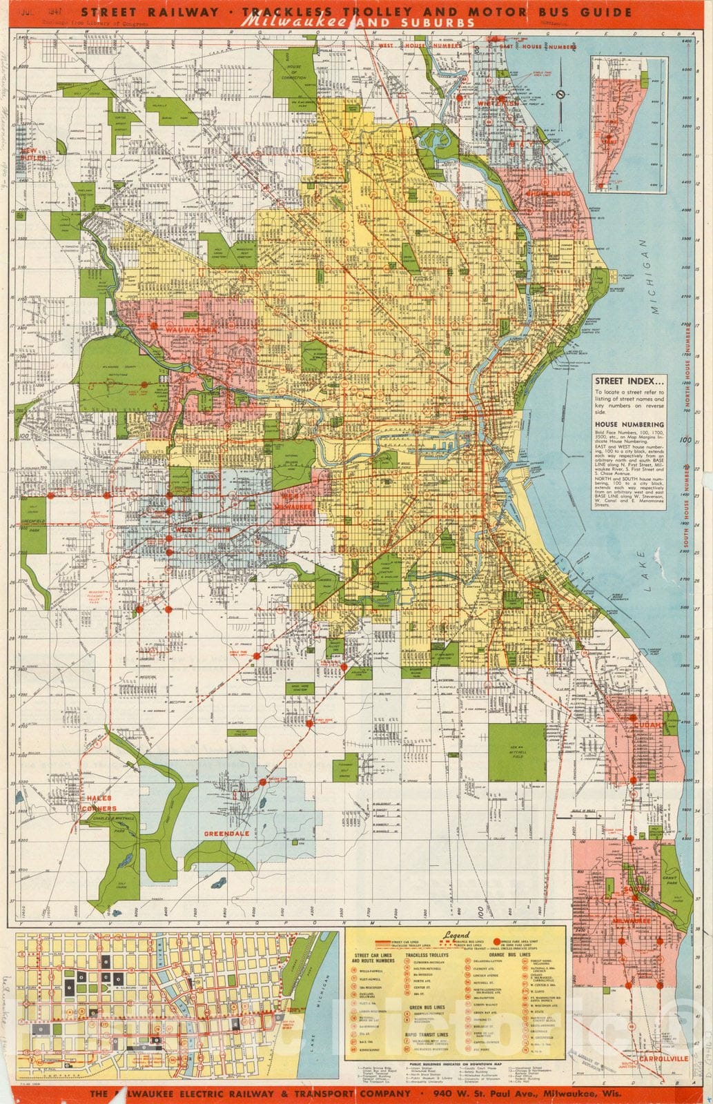 Map : Milwaukee, Wisconsin 1946, Transit guide : Milwaukee metropolitan area , Antique Vintage Reproduction