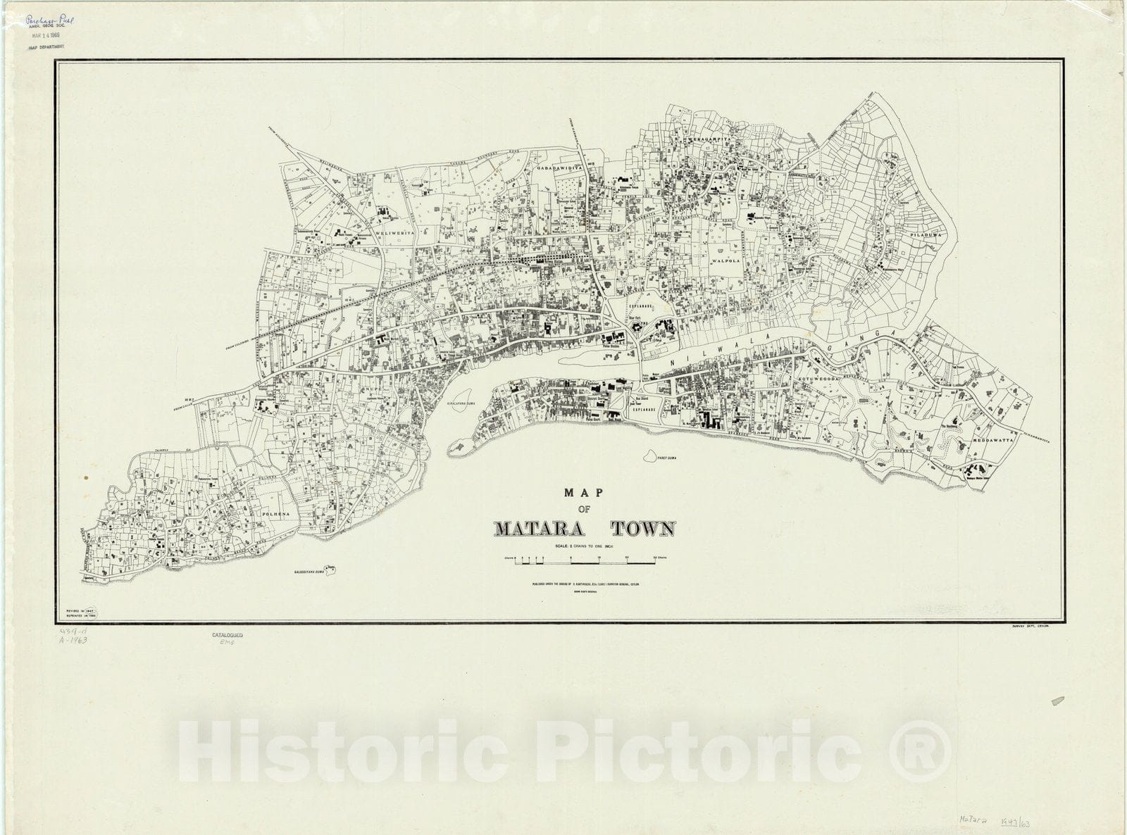 Map : Matara, Sri Lanka 1963, Map of Matara town, Antique Vintage Reproduction