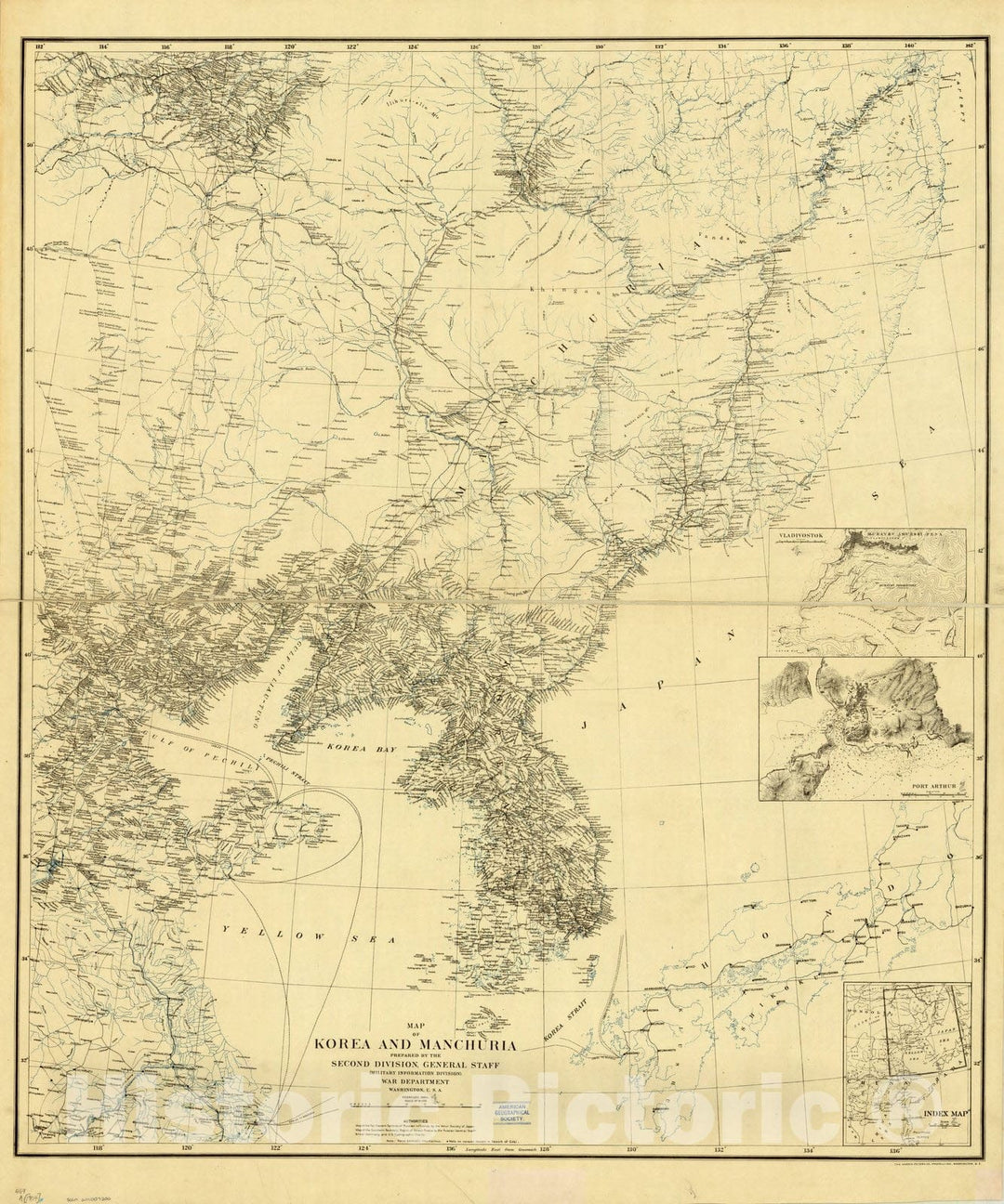 Map : Korea and Manchuria 1904, Map of Korea and Manchuria , Antique Vintage Reproduction