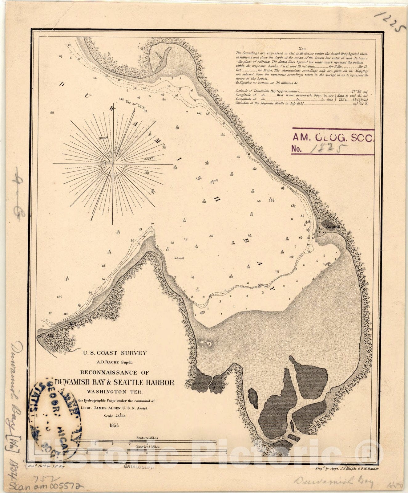 Map : Seattle Harbor, Washington 1854, Reconnaissance of Duwamish Bay & Seattle Harbor, Washington Ter. , Antique Vintage Reproduction