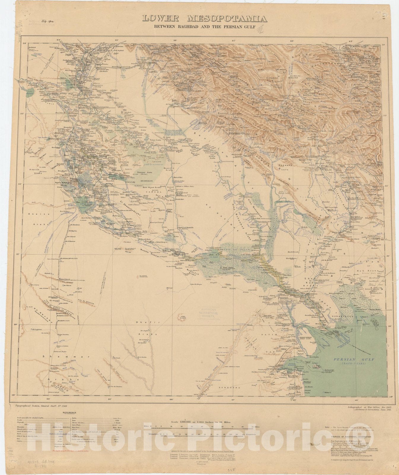 Map : Iraq 1911, Lower Mesopotamia, between Baghdad and the Persian Gulf , Antique Vintage Reproduction