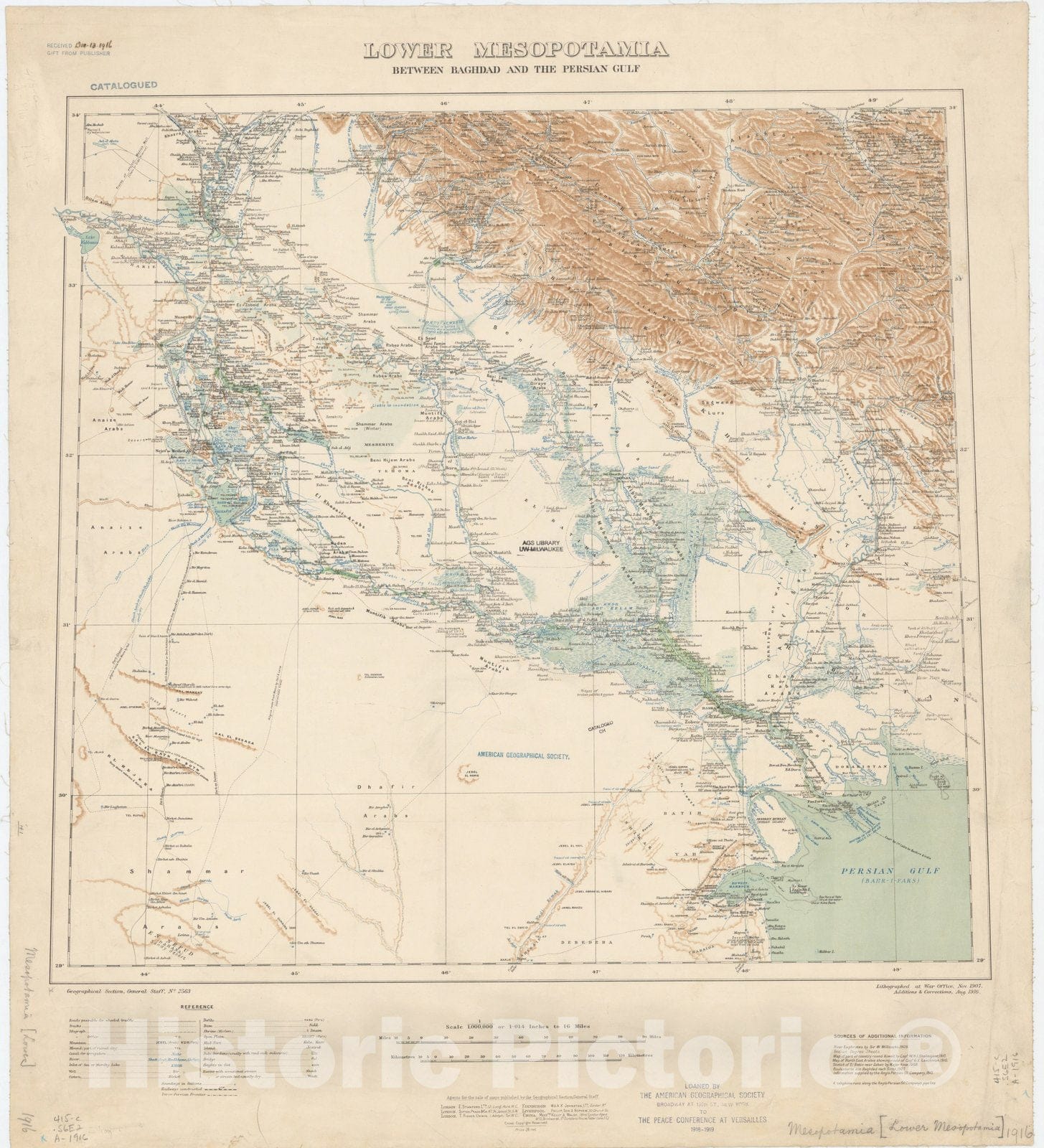 Map : Iraq 1916, Lower Mesopotamia, between Baghdad and the Persian Gulf , Antique Vintage Reproduction