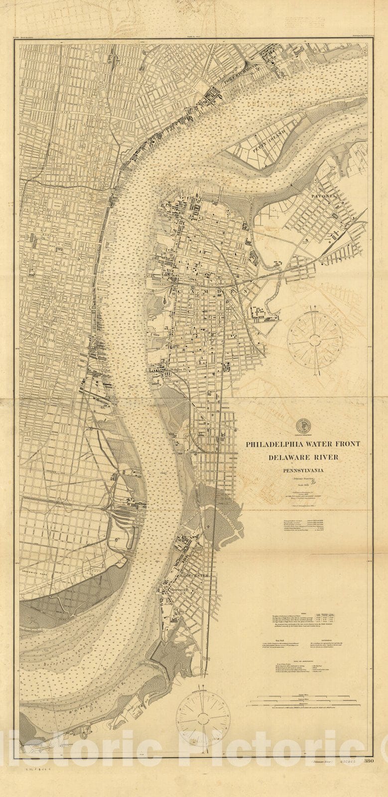 Map : Philadelphia, Pennsylvania 1905, Philadelphia water front, Delaware River, Pennsylvania , Antique Vintage Reproduction