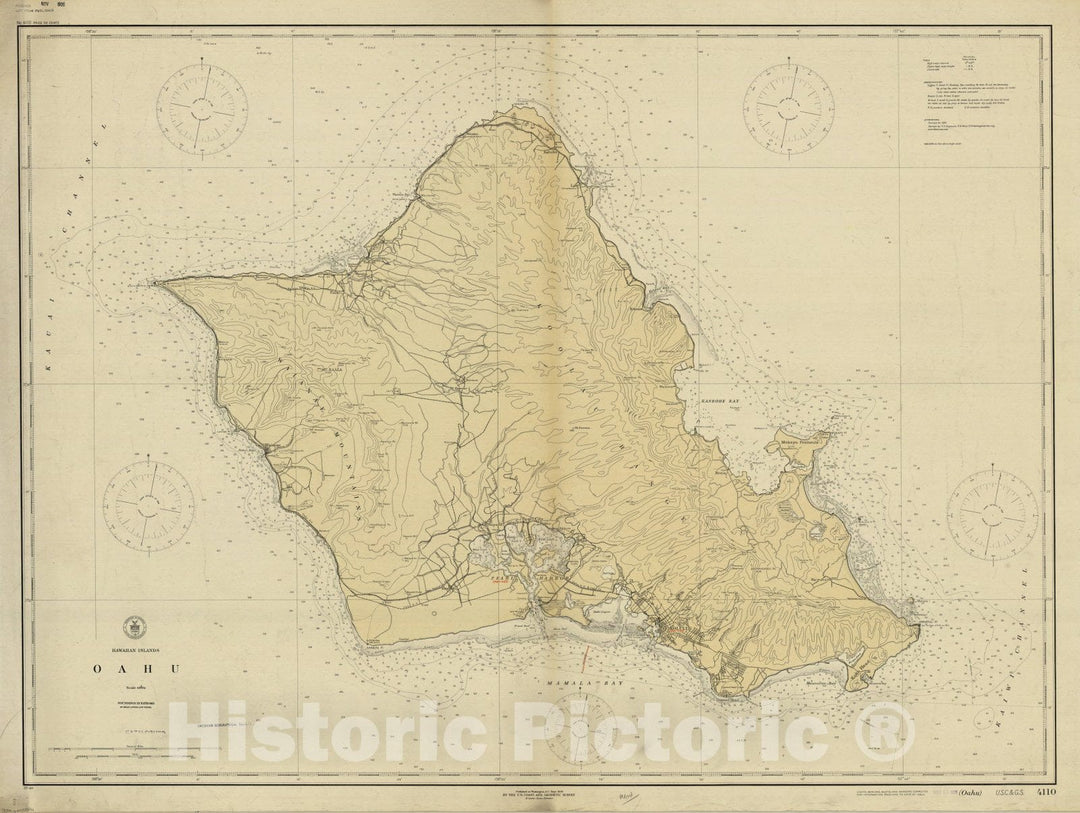 Map : Hawaii 1920, Hawaiian Islands, Oahu, Antique Vintage Reproduction