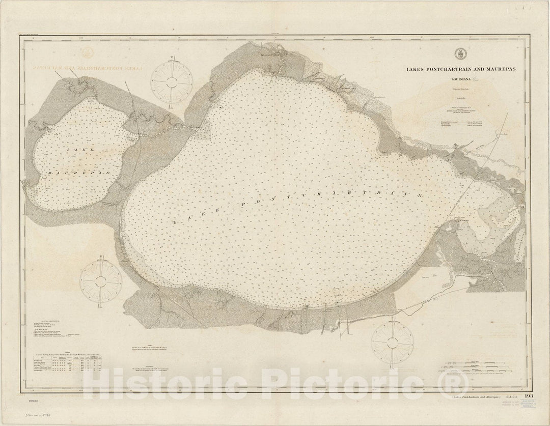 Map : Lakes Pontchartrain and Maurepas, Louisiana 1906, Lakes Pontchartrain and Maurepas, Louisiana , Antique Vintage Reproduction