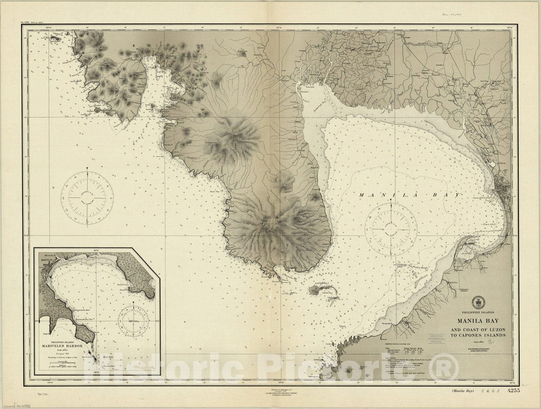 Map : Manila Bay to Capones Islands, Philippines 1910, Philippine Islands, Manila Bay and coast of Luzon to Capones Islands , Antique Vintage Reproduction