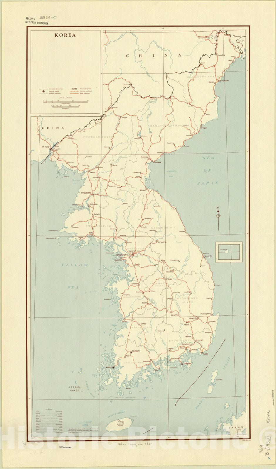 Map : Korea 1952, Antique Vintage Reproduction