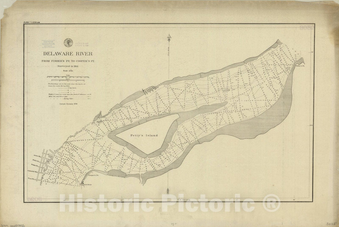 Map : Delaware River 1878, Delaware River : from Fisher's Pt. to Cooper's Pt. , Antique Vintage Reproduction