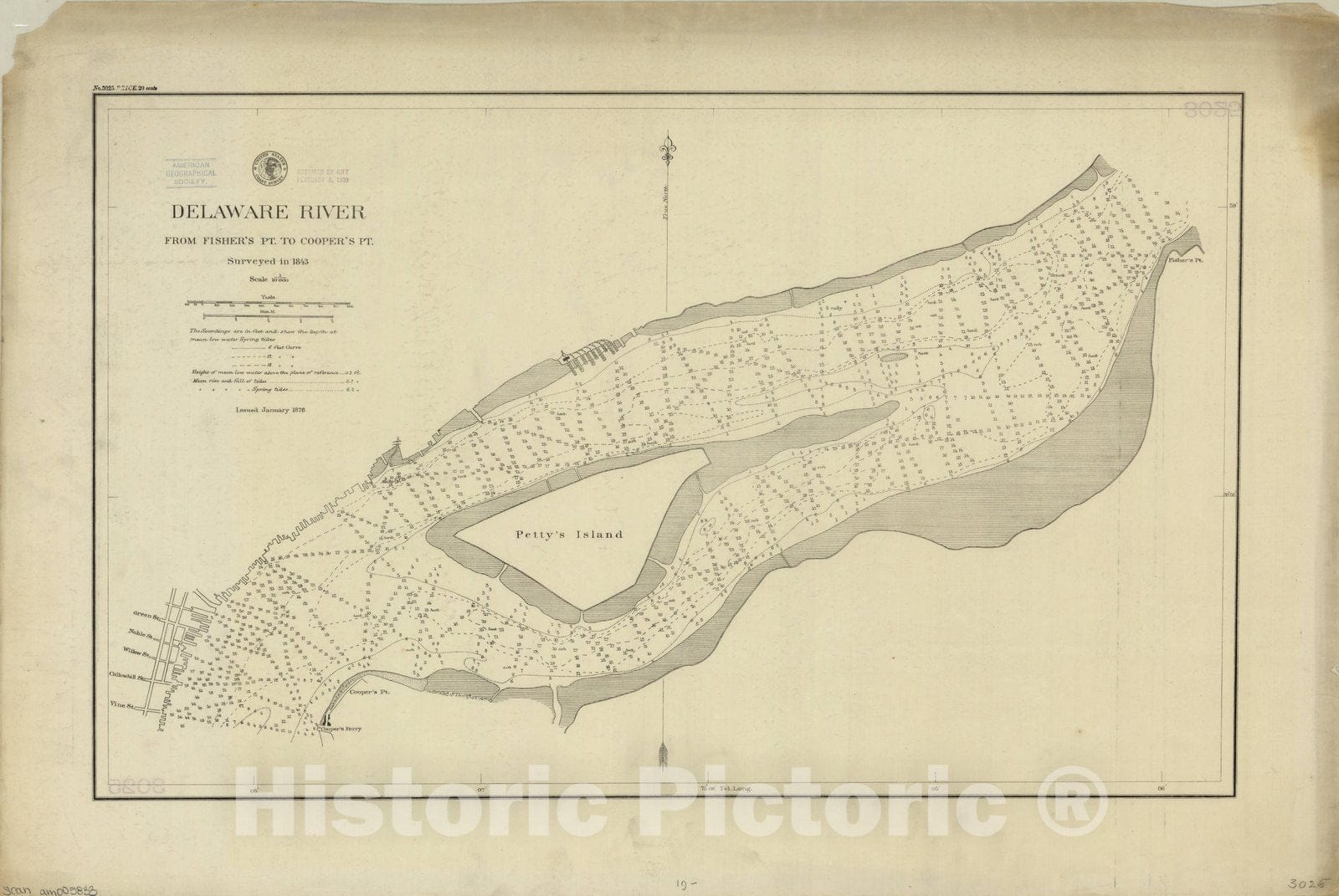 Map : Delaware River 1878, Delaware River : from Fisher's Pt. to Cooper's Pt. , Antique Vintage Reproduction